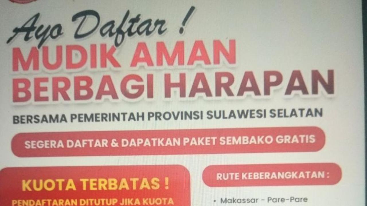 Pemprov Sulsel Buka Pendaftaran Mudik Gratis Idul Fitri 1447 H: Kuota Terbatas!