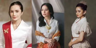 Tampilan memesona Beby Tsabina yang dampingi suami bertugas saat HUT ke-79 RI. Ia mengenakan kebaya putih yang dipadukannya dengan amat apik mengenakan selendang merah. [Foto: Instagram/bebytsabina]