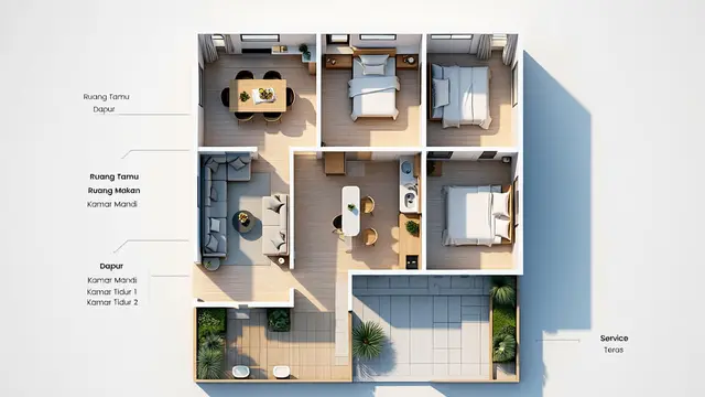 Denah Rumah Konsep Open Space Minimalis (AI)
