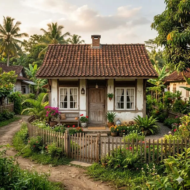 Desain Rumah Kampung Gaya Cottage