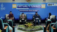 Forum Literasi Hukum dan HAM Digital (Firtual) bekerja sama dengan Universitas Negeri Semarang dengan tema “Sosialisasi Rancangan Undang-Undang Kitab Undang-Undang Hukum Pidana (RUU KUHP),” Kamis (3/11/2022).