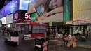 Dua wanita duduk di Times Square di New York, Senin, (16/3/2020). Tiga wilayah juga akan membatasi kapasitas kerumunan untuk pertemuan sosial dan rekreasi hingga 50 orang. (AP Photo/Seth Wenig)