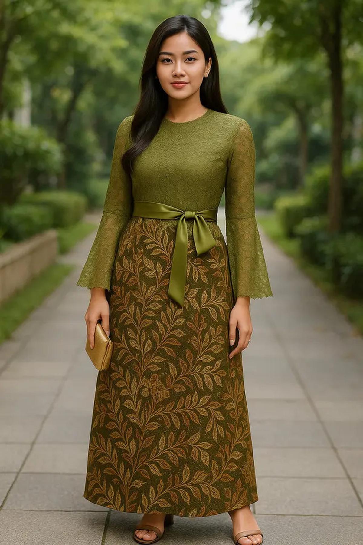 20 Model Dress Batik Kombinasi Brokat Lengan Panjang, Anggun untuk Acara Resmi dan Kondangan