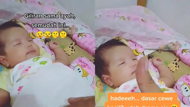 Video viral cara simpel seorang ayah menidurkan bayinya pakai tisu wajah.