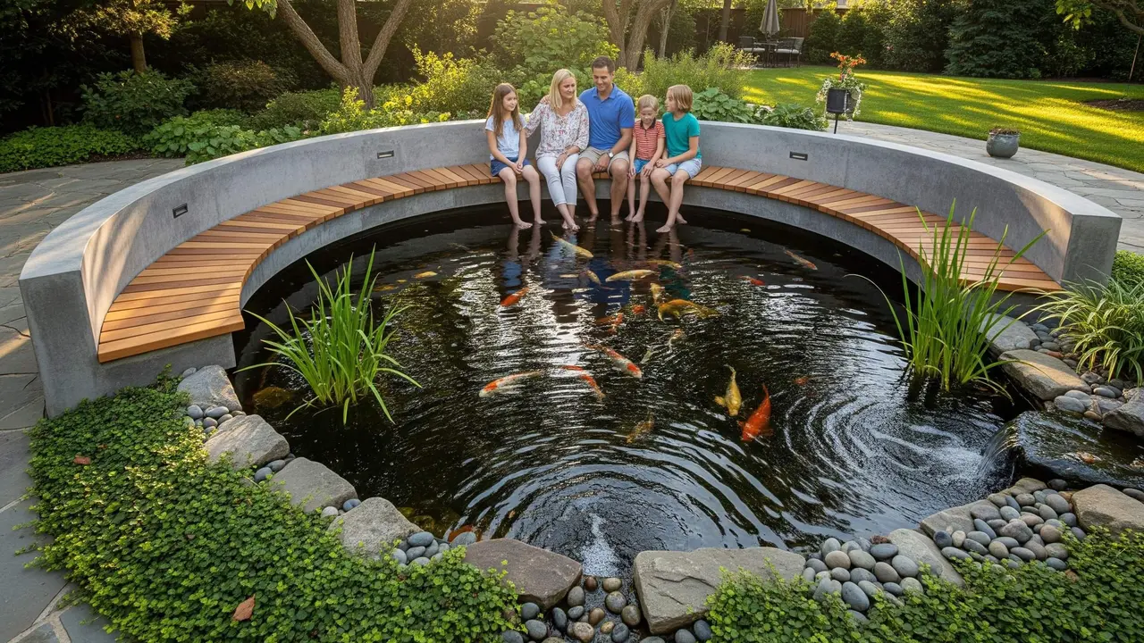 Inspirasi Kolam Ikan yang Menyatu dengan Area Santai Keluarga