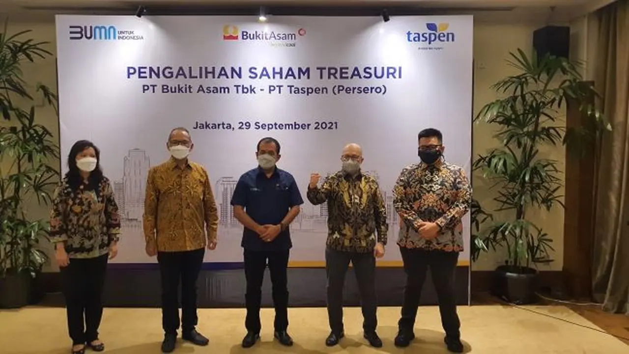 Pengalihan saham treasuri PT Bukit Asam Tbk-PT Taspen (Persero), Rabu (29/9/2021) (Dok: Istimewa)