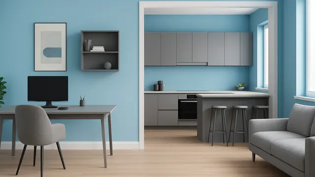 Model Gambar Rumah Nuansa Biru Putih/Ilustrasi Gambar Oleh AI