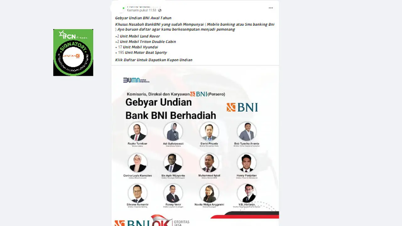 Tangkapan layar klaim pendaftaran gebyar undian BNI awal tahun