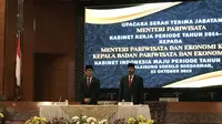 Usai dilantik Presiden Jokowi, Wishnutama melakukan upacara serah terima jabatan (sertijab) dari menteri Menteri Pariwisata dan Ekonomi Kreatif (Menparekraf) dari menteri sebelumnya, Arief Yahya. (Merdeka.com/Yayu Agustini Rahayu)