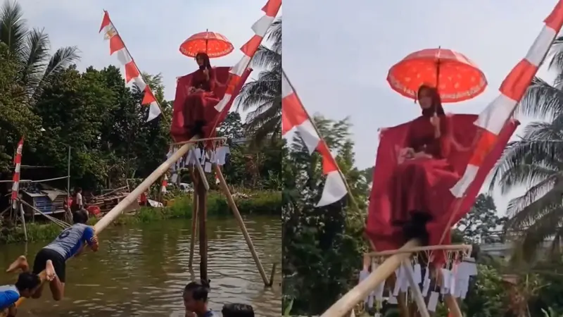 Lomba panjat pinang di Cianjur dengan hadiah janda muda jadi viral