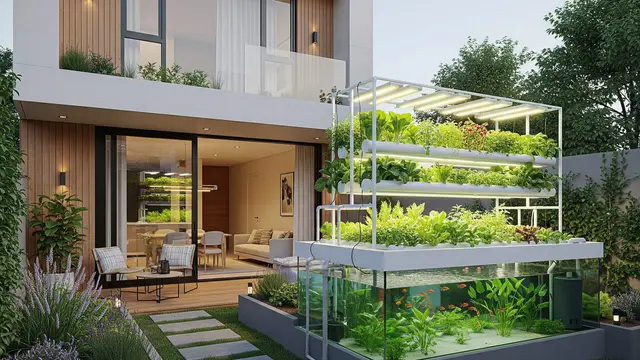 Desain Rumah dengan Kebun Sayur di Atas Kolam Ikan