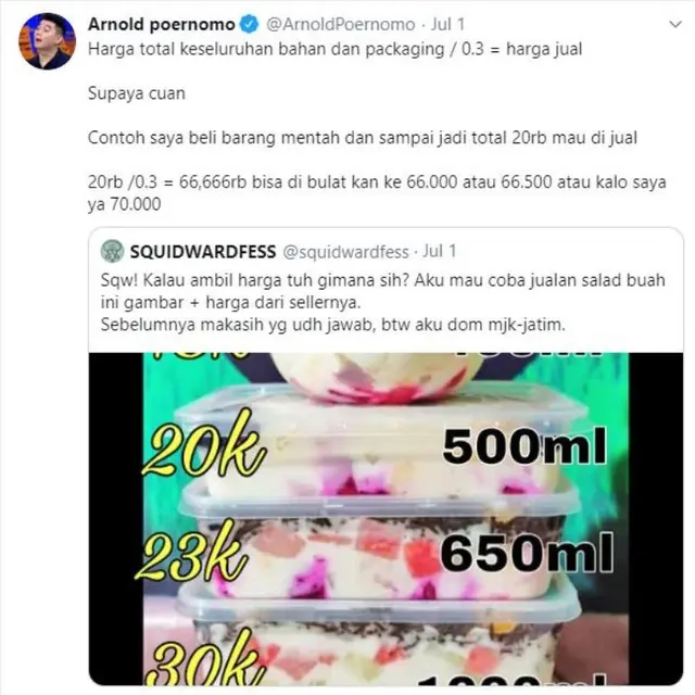 Chef Arnold Bagikan Rumus Menentukan Harga Jual Makanan