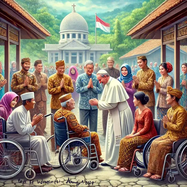 Lukisan Paus Fransiskus saat datang ke Indonesia