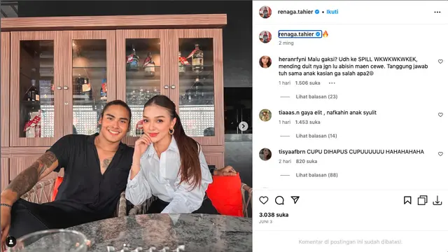 Instagram Renaga Tahier Digeruduk Warganet Usai Ramai Isu Dugaan Perselingkuhan Seorang Anak Musisi Top