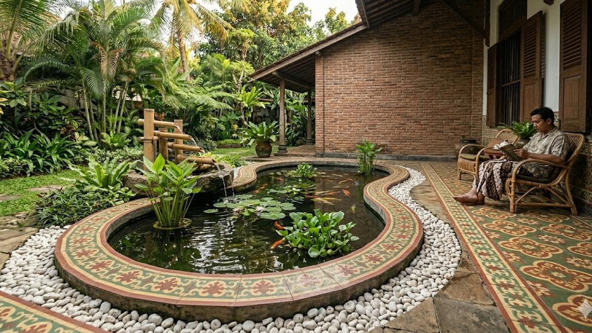 7 Model Teras Depan Jadul dengan Kolam Ikan, Hunian yang Tenang dan Penuh Kenangan