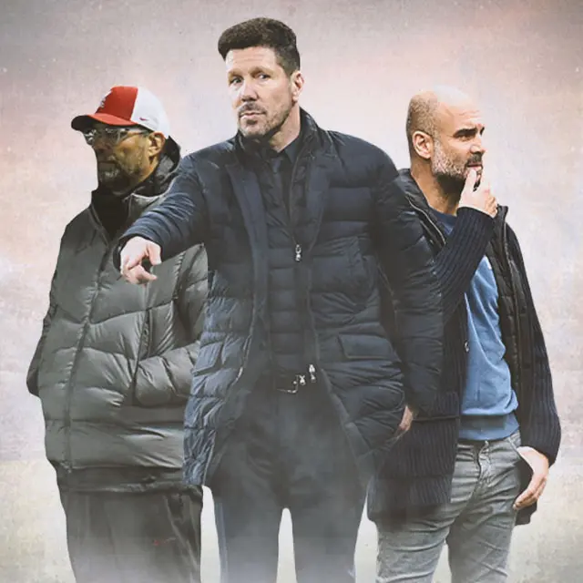 Ilustrasi - Jurgen Klopp, Diego Simeone, Pep Guardiola
