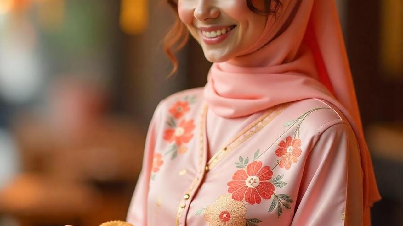 Desain Gamis Lebaran 2025 Peach Blossom