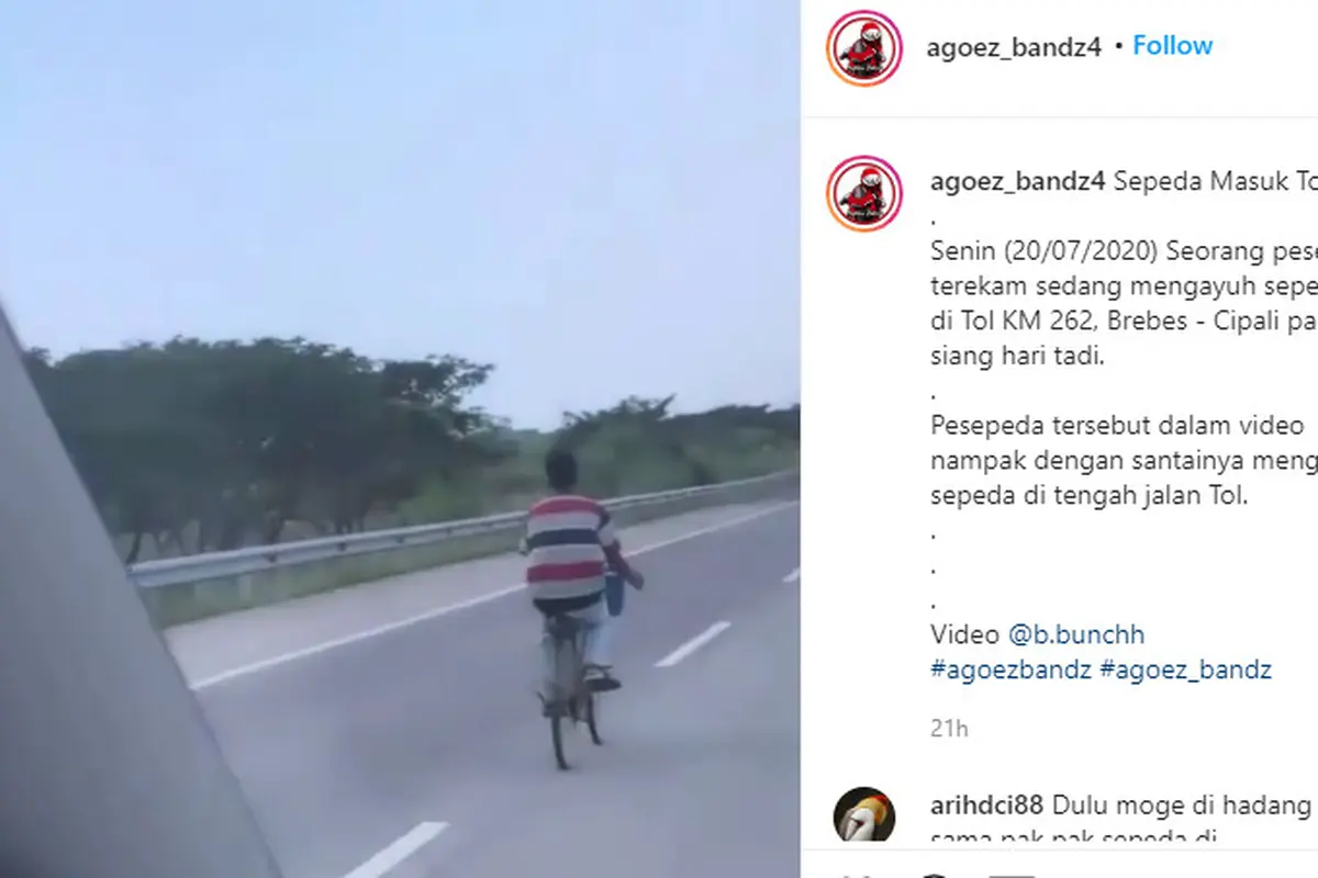 Dalam video tersebut terlihat seorang pria nekat memasuki jalan tol dengan menggunakan sepeda.