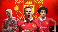 Manchester United - Donny van de Beek, Scott McTominay, Zidane Iqbal (Bola.com/Adreanus Titus)