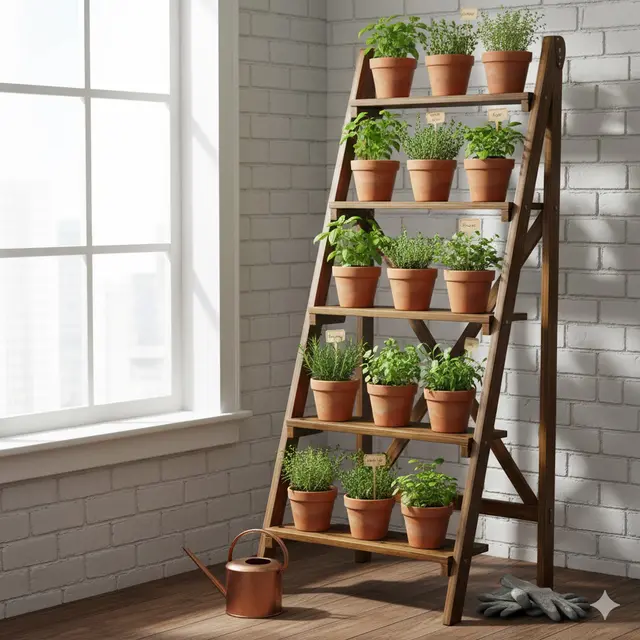 Ladder Shelf (Rak Tangga Kayu) (Gemini AI)