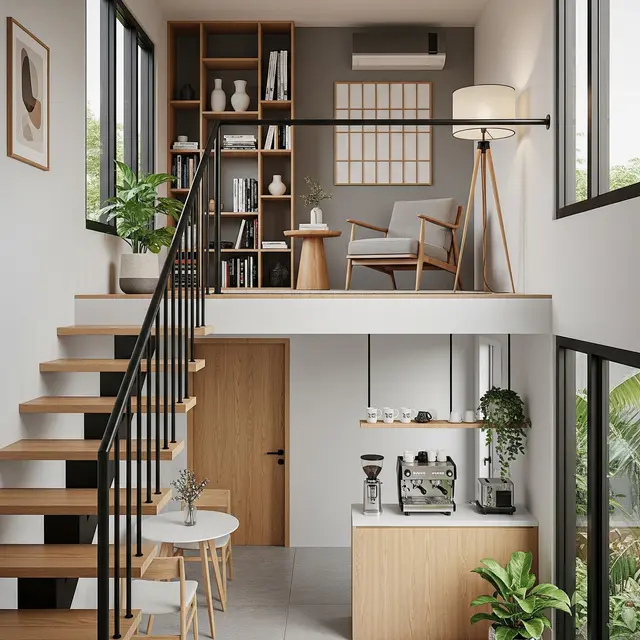 9 Desain Rumah Mezzanine Modern dengan Area Baca ala Coffee Shop, Solusi Hunian Fungsional