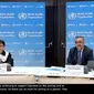 Tedros Adhanom Ghebreyesus, Direktur Jenderal World Health Organization (WHO) bersama Menteri Luar Negeri Retno LP Marsudi saat mengumumkan Indonesia akan menjadi hub produksi vaksin mRNA.