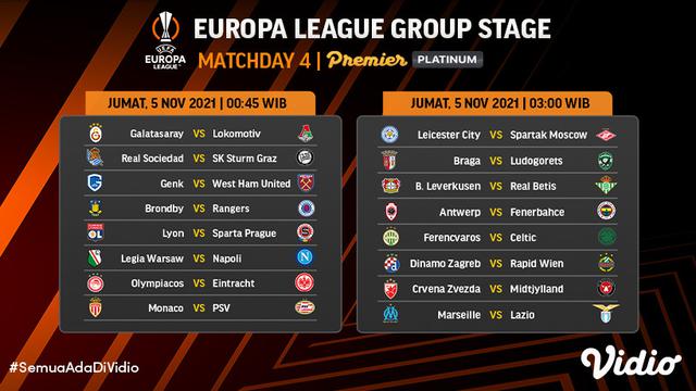 Jadwal dan Live Streaming Liga Europa 2021/2022 Matchday 4 di Vidio Pekan Ini