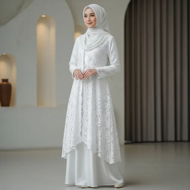 9 Model Gamis Brokat Satin Kombinasi Renda Timeless Elegan, Pilihan Busana Anggun