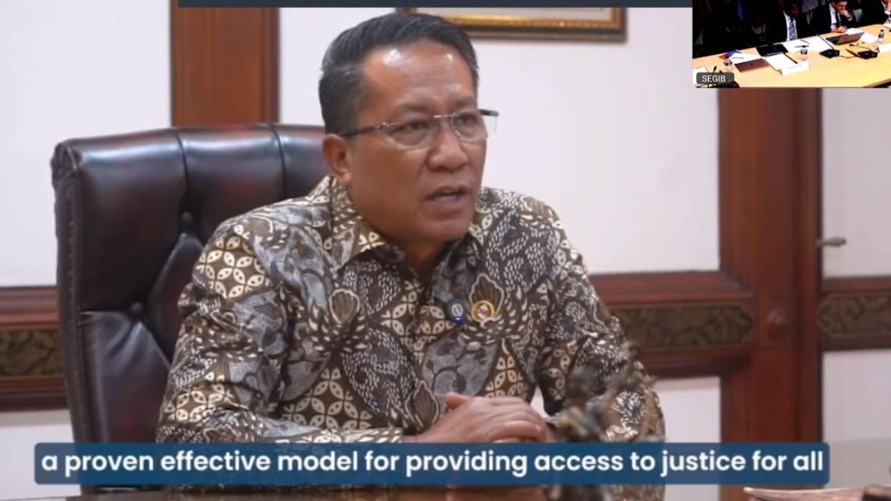 Menkum Supratman Sampaikan Capaian Pemerintahan Presiden Prabowo ke Anggota Justice Action Coalition di Madrid