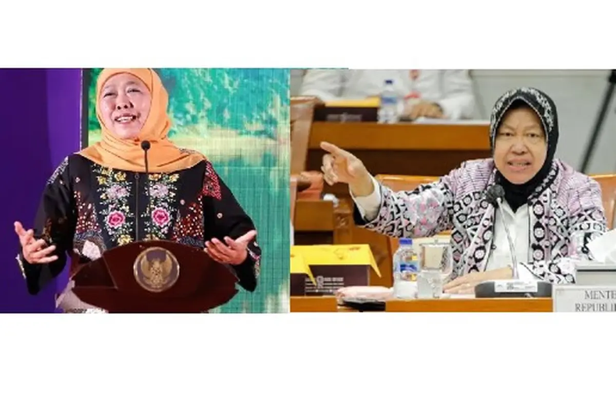 Khofifah dan Risma (kanan) berpeluang tarung di Pilkada Jatim 2024. (Istimewa)