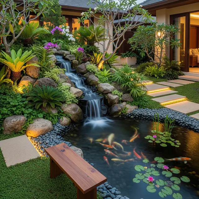 Inspirasi Taman Mini dan Kolam Ikan untuk Menciptakan Suasana Healing di Rumah (AI Generated)