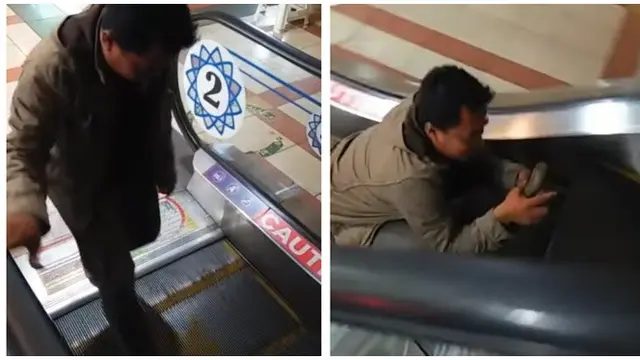 6 Potret Lucu Sekaligus Apes Orang Naik Eskalator, Bikin Ngakak tapi Kasihan