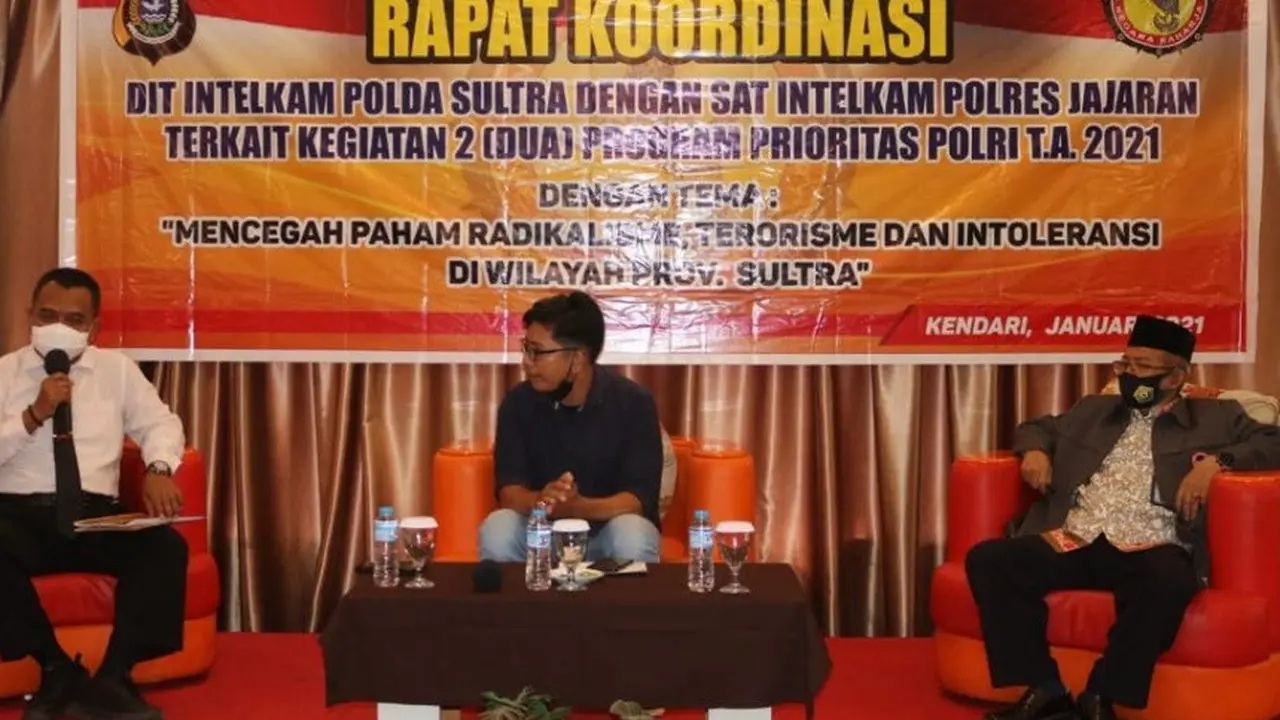 Rakor Dit Intelkam Polda Sultra soal pencegahan paham radikalisme, terorisme dan intoleran.(Liputan6.com/Ahmad Akbar Fua)