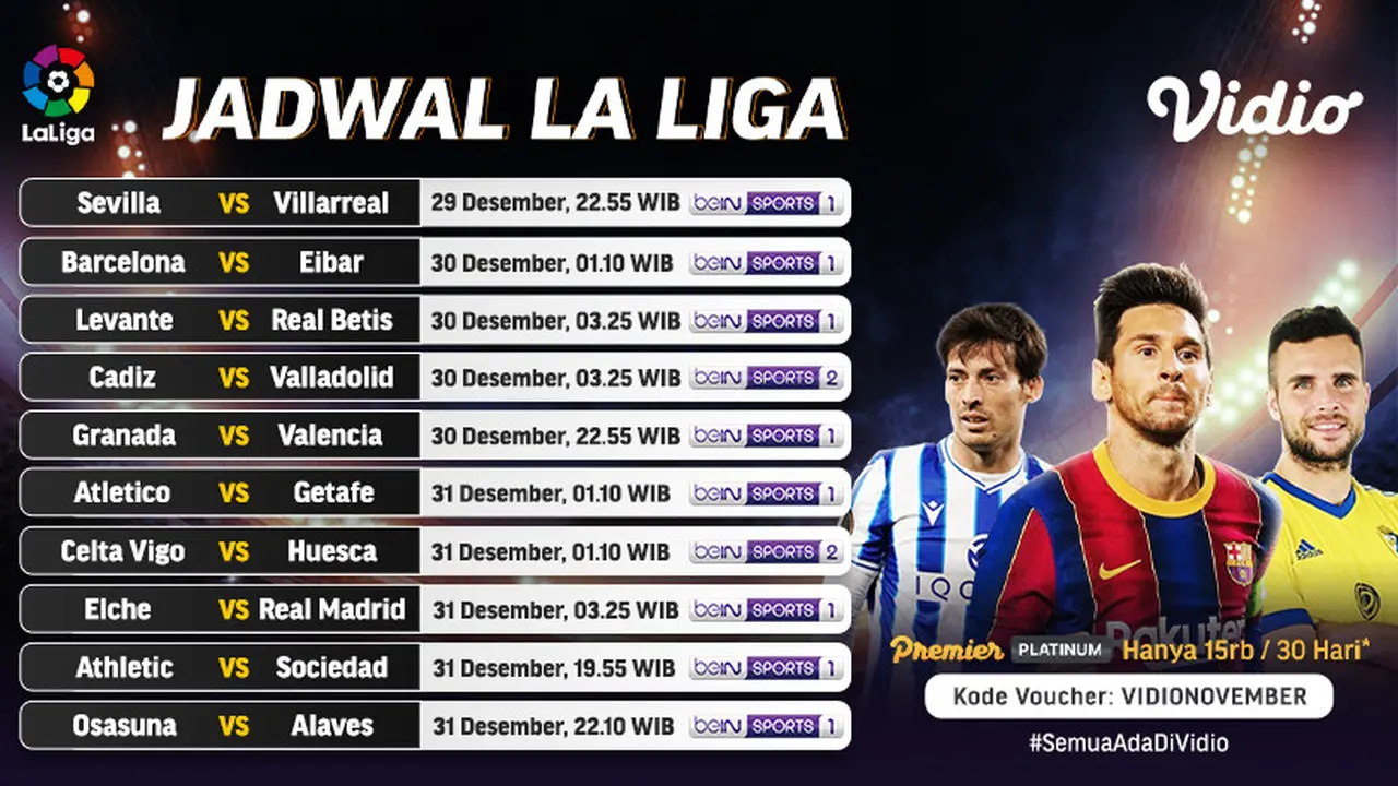 Jadwal La Liga Spanyol pekan ke-16 di Vidio