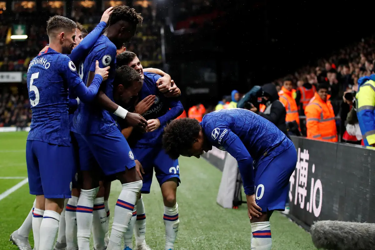Selebrasi pemain Chelsea saat menghajar Watford