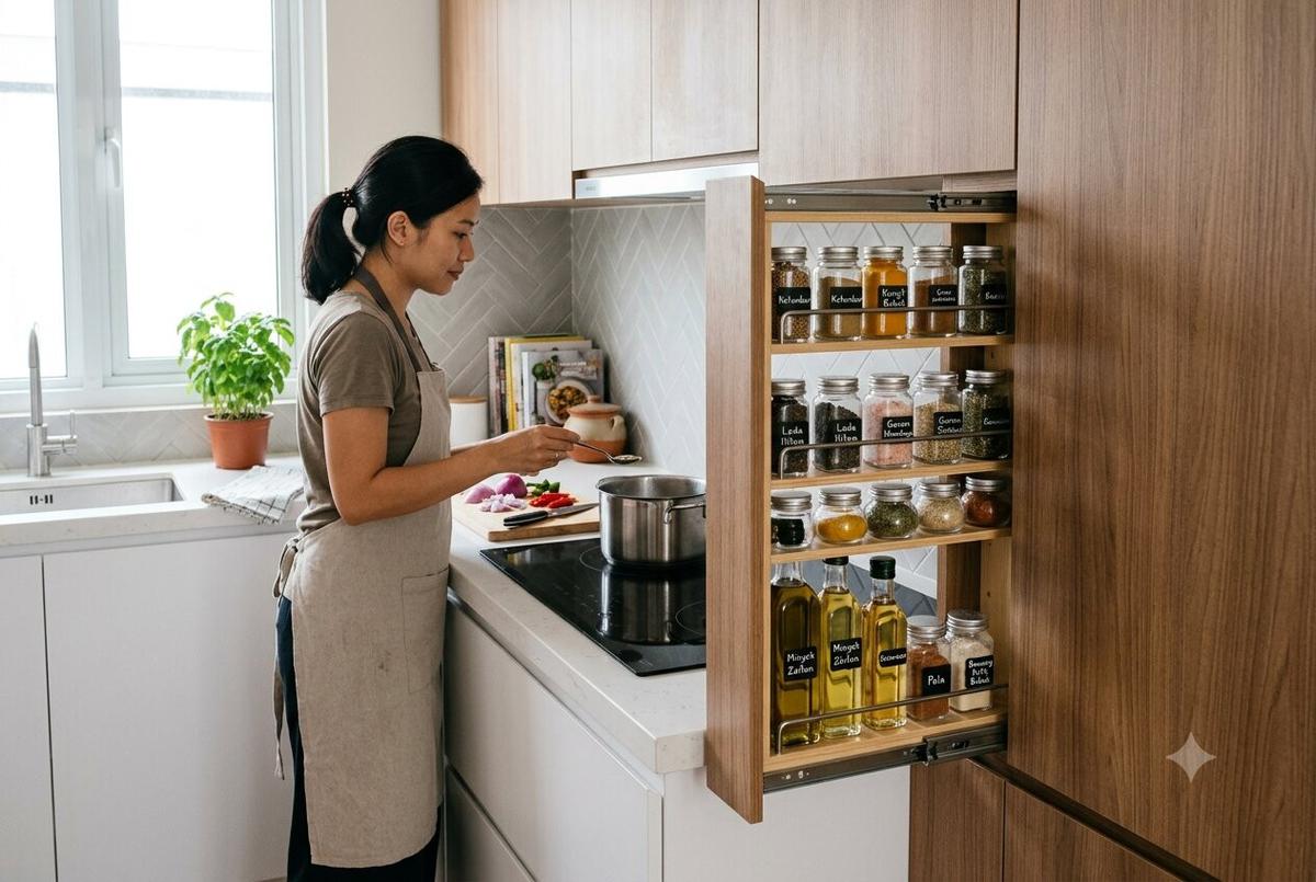 Model Dapur dengan Rak Bumbu Tersembunyi