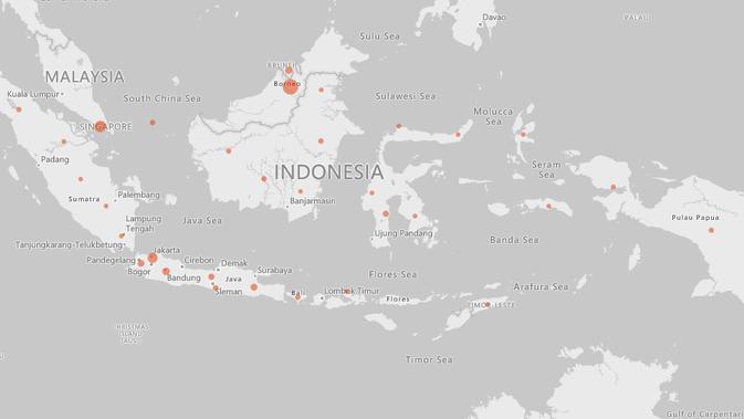Data Minggu (29/3/2020) menunjukkan, virus corona Covid-19 sudah masuk di 30 provinsi di Indonesia, dengan jumlah orang yang terpapar sebanyak 1.285 orang. (Liputan6.com/ bing/ Ist)
