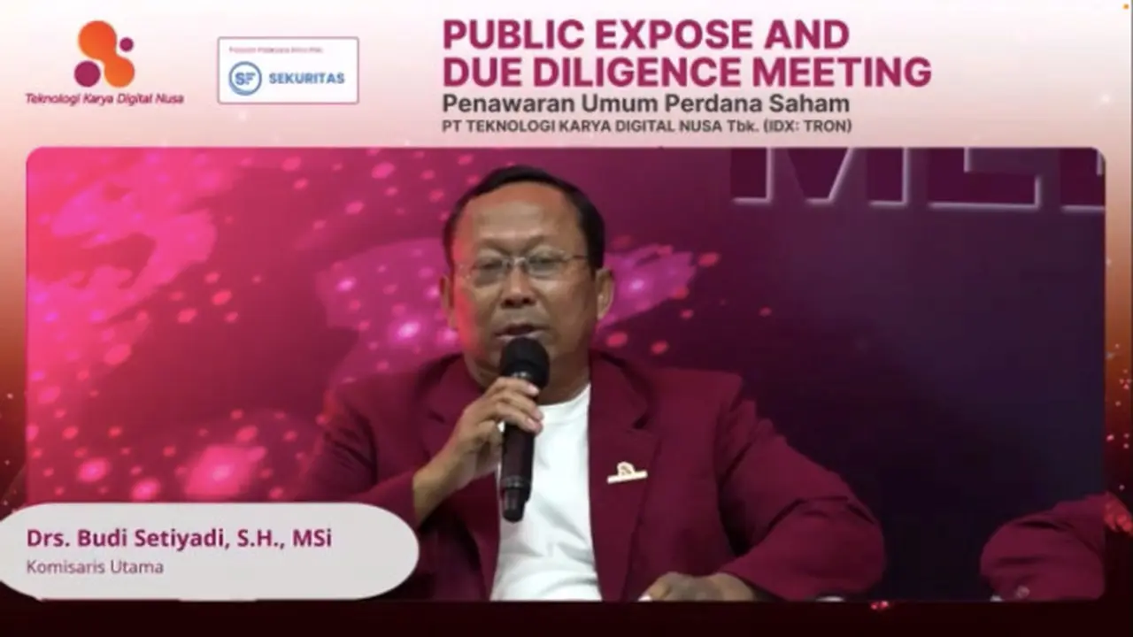 Komisaris Utama PT Teknologi Karya Digital Nusa, Budi Setiyadi saat Public Expose Penawaran Umum Saham Perdana PT Teknologi Karya Digital Nusa Tbk, Rabu (15/2/2023). (Foto: tangkapan layar/Pipit I.R)
