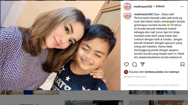 Unggahan Medina Zein. (Foto: Instagram @medinazein)