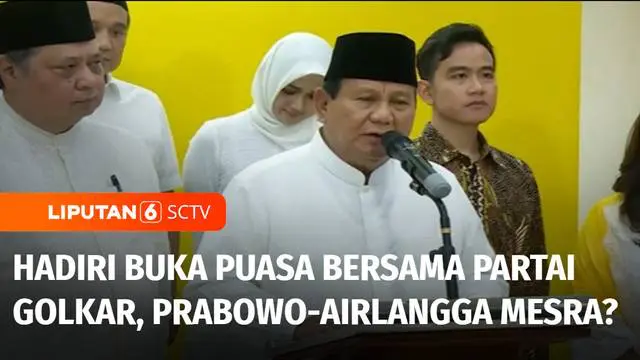 Jumat petang, pasangan Presiden dan Wakil Presiden terpilih 2024 Prabowo dan Gibran Rakabuming Raka menyambangi kantor DPP Partai Golkar. Keduanya jadi tamu istimewa di acara buka puasa Partai Golkar.