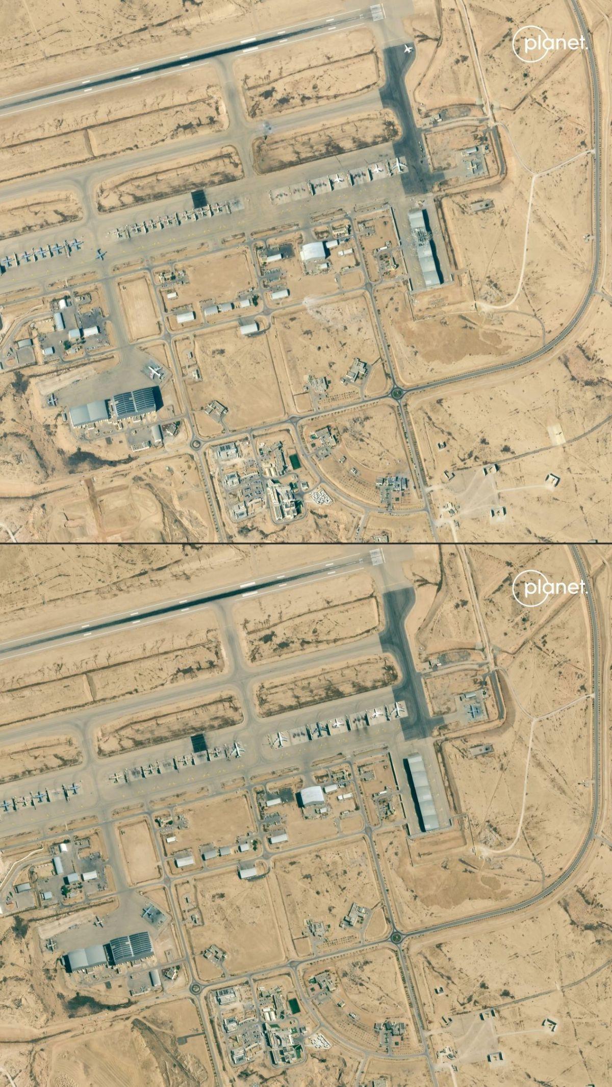Sementara, surat kabar Maariv melaporkan pada Kamis (3/10) bahwa hanggar pesawat di pangkalan Nevatim dihantam keras oleh rudal balistik Iran selama operasi 'Janji Setia 2'.&nbsp;Foto: Planet Labs PBC/AFP<br>