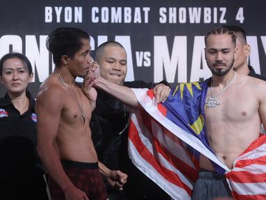 Fight antara jagoan Indonesia kontra Malaysia ini bakal bertarung dalam  Byon Combat Showbiz Volume 4 di Tennis Indoor Senayan, Kompleks Gelora Bung Karno (GBK), Jakarta Pusat, pada Sabtu (30/11/2024). (Bola.com/M Iqbal Ichsan)