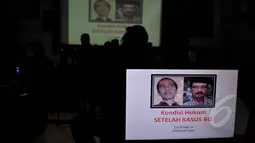 LSI rilis survei dengan tema "Kondisi Hukum Setelah Kasus BG", Jakarta, Selasa (24/2/2015). Tampak foto Jokowi dan Budi Gunawan dalam layar laptop(Liputan6.com/Johan Tallo) 