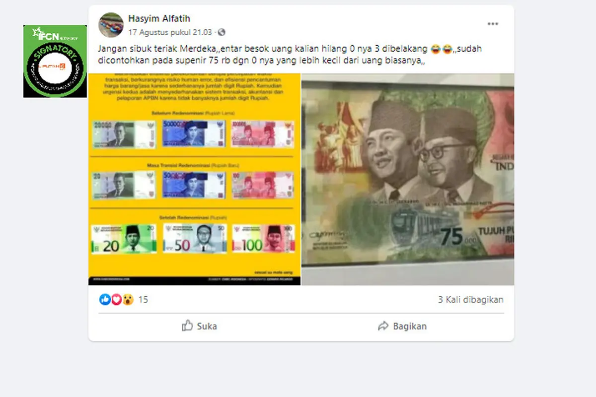 Penelusuran Klaim Penerbitan Uang Baru Rp 75.000 Berkaitan Dengan Penyederhanaan Nilai Mata Uang Rupiah