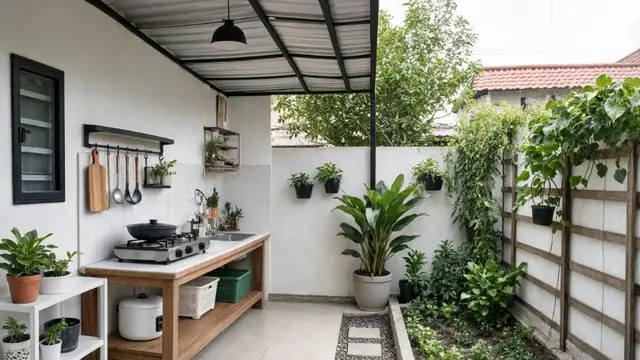 Ide Halaman Belakang Rumah Subsidi untuk Dapur Terbuka (AI Generated)