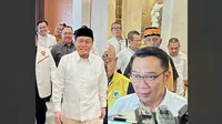 Ridwan Kamil-Suswono bakal dideklarasikan sebagai bakal calon gubernur dan wakil gubernur di Pilkada Jakarta 2024. Keduanya pun tampak menunjukkan raut wajah semringah. (Liputan6.com/Nanda Perdana Putra)