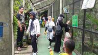 Para pengunjung tengah menikmati sajian satwa dilindung di kawasan wisata Taman Satwa Cikembulan, Kadungora, Garut, Jawa Barat. (Liputan6.com/Jayadi Supriadin)