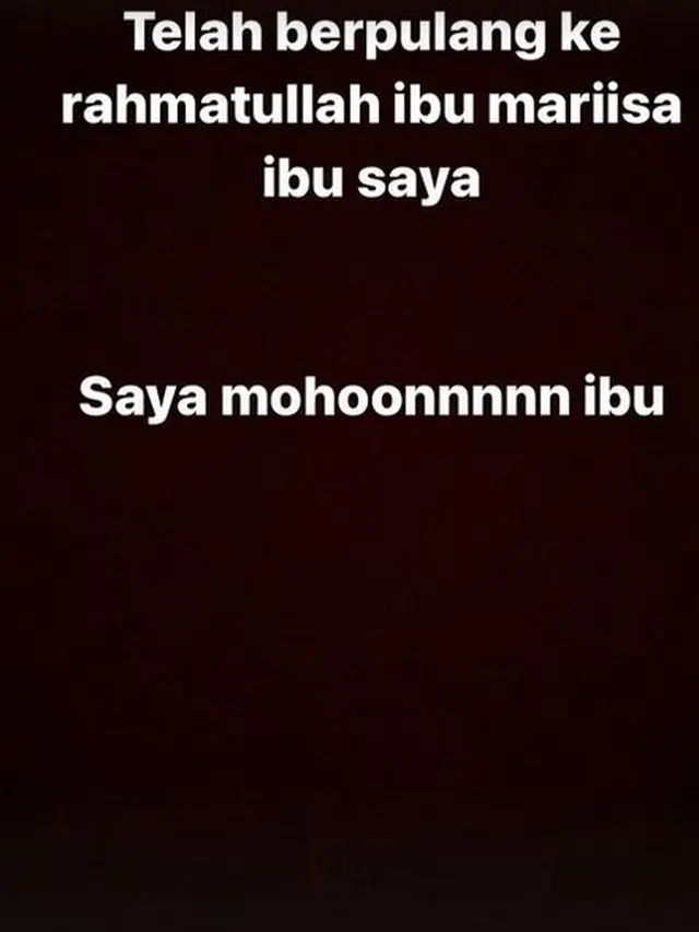 Unggahan Chiki Fawzi mengenai sang ibunda, Marissa Haque yang meninggal dunia. (Instagram/ chikifawzi)