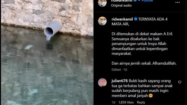 Jernihnya Mata Air Dekat Makam Eril Putra Ridwan Kamil