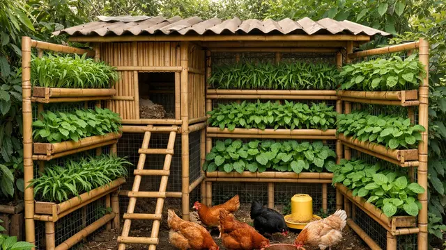 Model Kandang Ayam Bambu Kombinasi Kebun di Lahan 2x3 (Foto: ChatGPT)